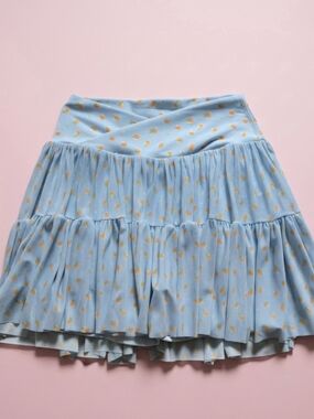 Blogilates Ballerina Blue Tiered Mini Skort with Yellow Dot Pattern